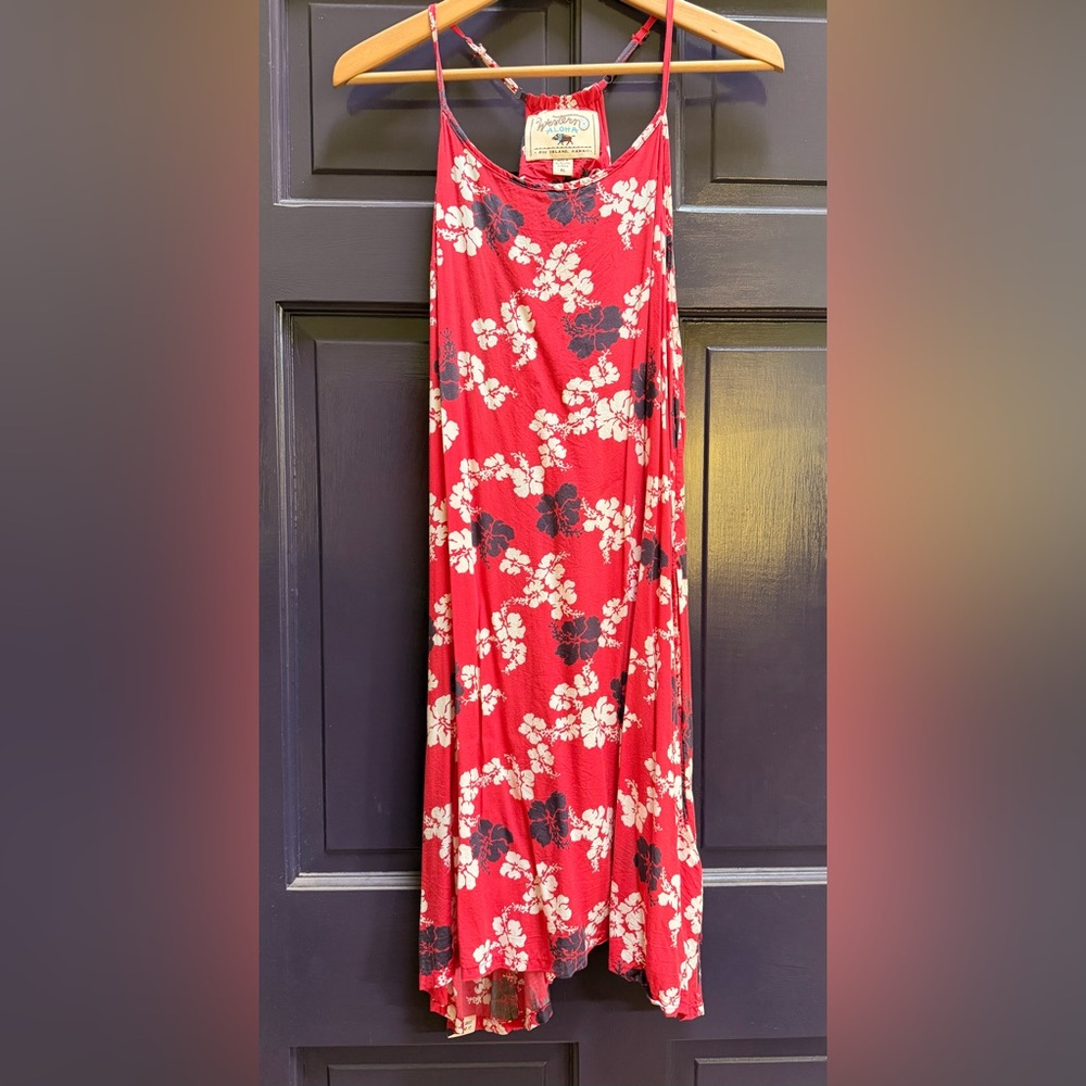 Western Aloha Red and White Hibiscus Dress